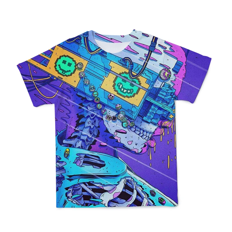 

2021 Summer New Horror Animation Elements 3DT Shirt Men's Short-Sleeved Fashion Breathable Thin Plain Weave Large Size 100-6XL