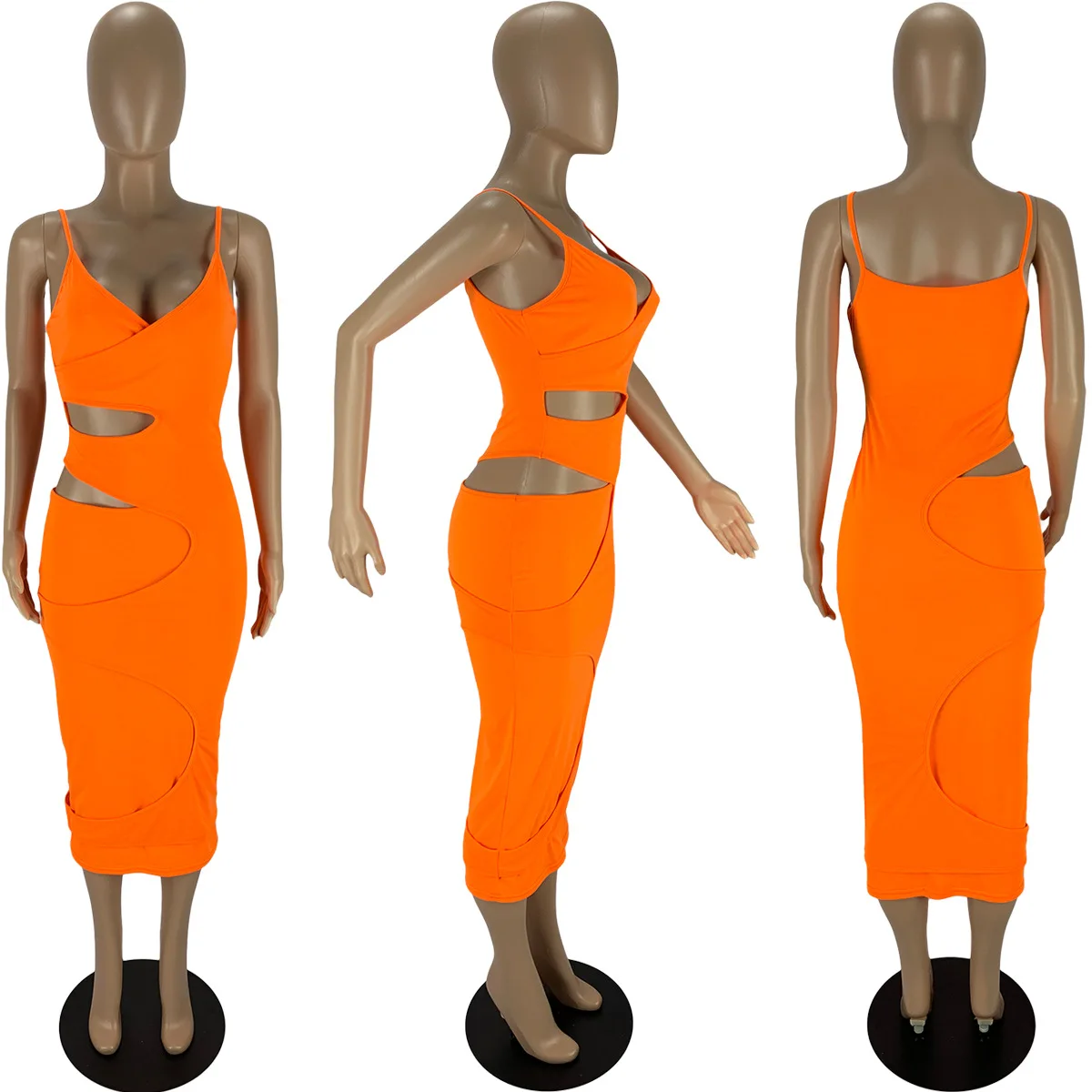 

Solid Color Spaghetti Strap Hollow Out Sleeveless Summer Long Dress Women Sexy Bandage Backless Outfit Party Club Causal Dresss