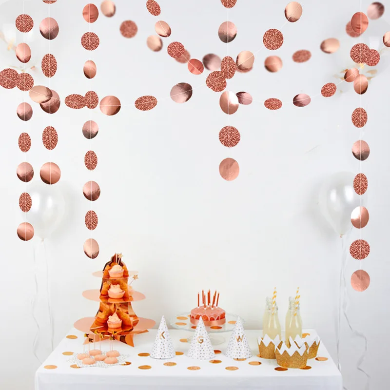 

4M Dot Champagne Circle Garlands Rose Gold Paper Banner Birthday Party Decoration Supplies Wedding Hanging Garland Baby Shower