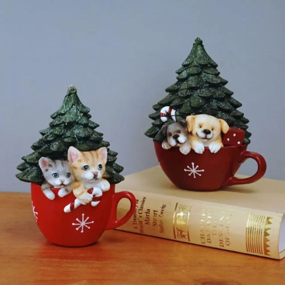 

Рождественское украшение для чашки светильник кой, мини-декор с статуей кошки, собаки, Скандинавская искусственная смола, ремесла, украшени...
