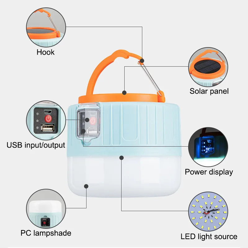 

Rechargeable LED Bulb Lamp Remote Control Solar Charge Lantern Portable Emergency Night Market Light for Outdoor Camping Home