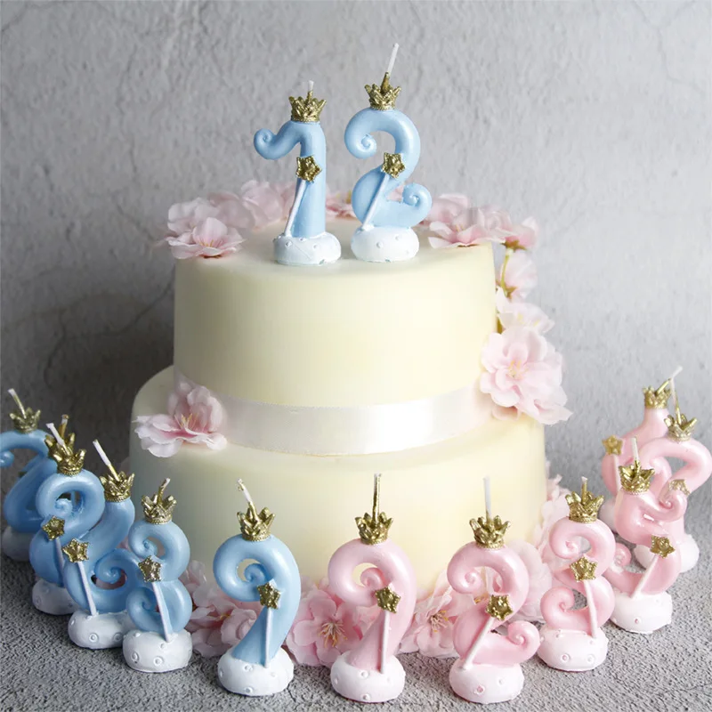 1 шт. розовые синие свечи в виде короны с цифрами на день рождения для детей 0-9
