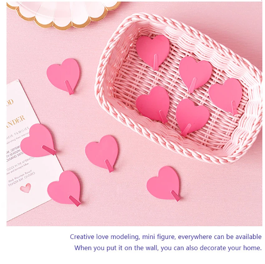 Cute Heart Shape Hooks Metal Seamless Hanger Pink Storage Hook Self-Adhesive Wall Hanging Rack Home Girls Bedroom Decor | Дом и сад