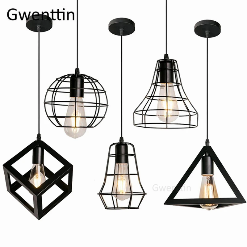 Винтажный подвесной светильник с черной железной клеткой современные