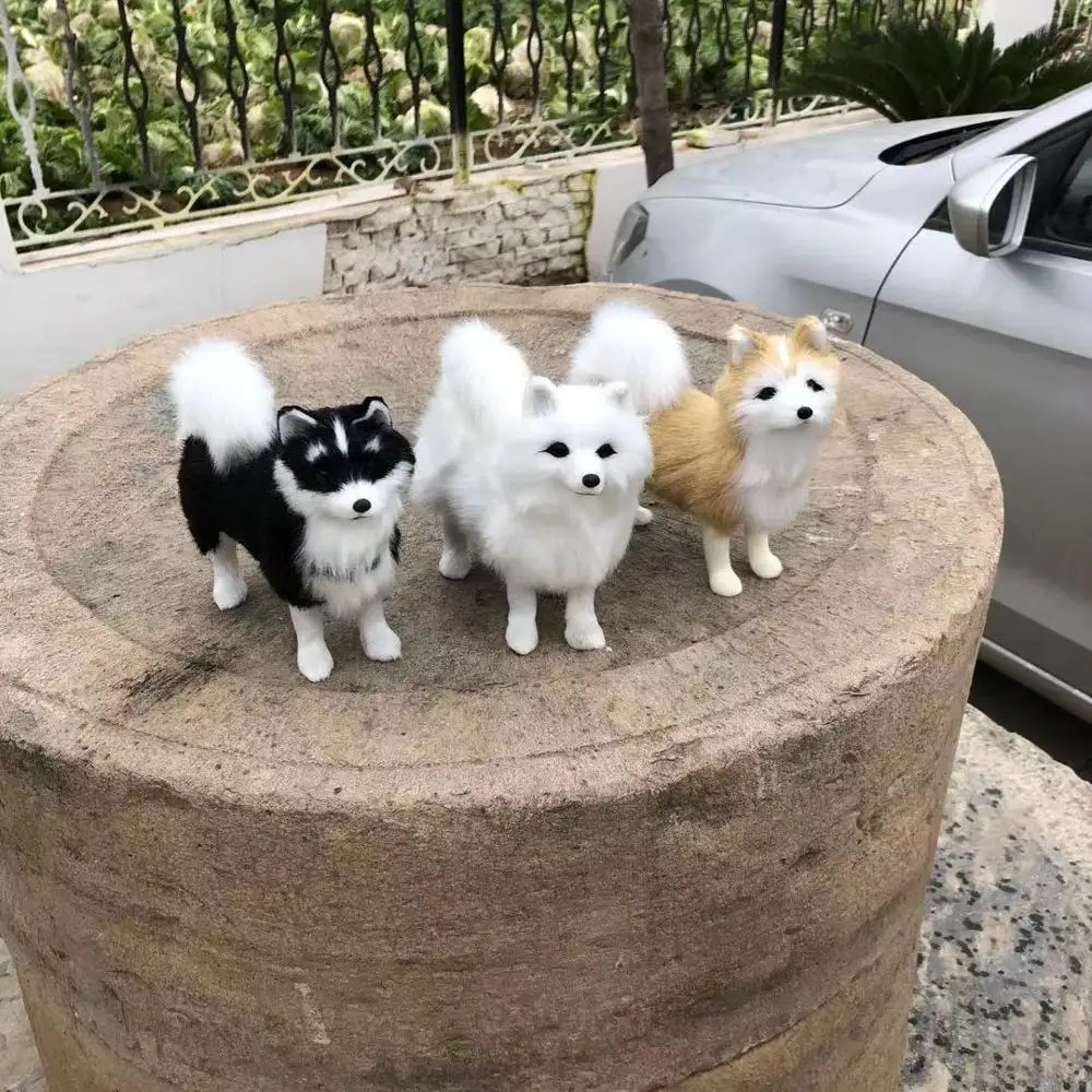 

16x15cm simulation animal husky dog hard model toy plastic& furs standing dog handicraft ornament decoration gift d0489