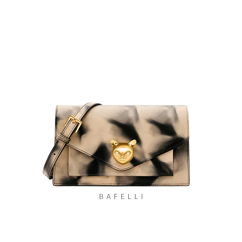 

BAFELLI WOMEN HANDBAG 2021 NEW ARRIVAL INK STYLE CONTRAST COLOR CROSSBODY CAT LEATHER PURSE