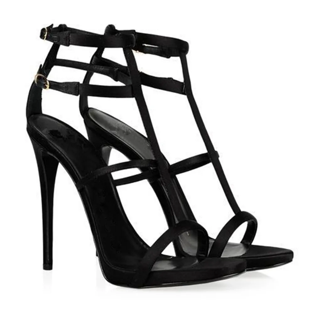 

Aiyoway Women High Heels Gladiator Sandals Summer Pumps Female Ankle Buckle Strap Sexy Open Toe Black Cover Shoes