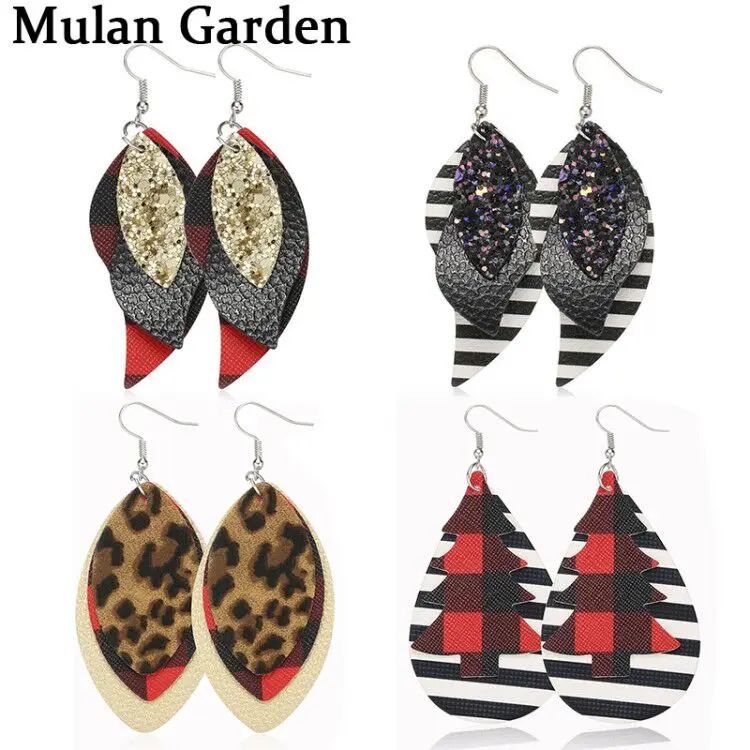 M & G Зебра Рождественская елка искусственная кожа серьги лист леопард решетка