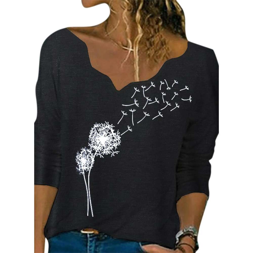 Женская одежда с цветочным принтом повседневный Свободный Топ осенняя женская
