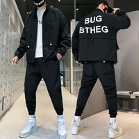2020 men streetwear hip hop tracksuit two piece set sweatsuit cargo pand and hooded jackets outwear clothing suit
