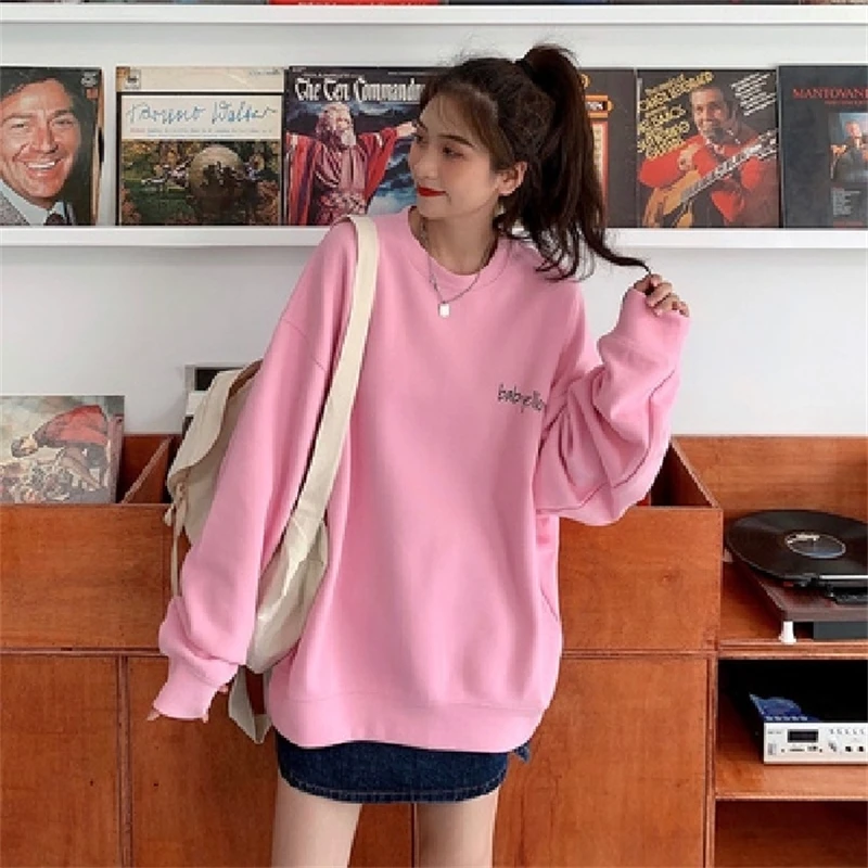 

Harajuku Hoodie Women's Sweatshirt Long Sleeve O-neck Sweater Loose Cotton Letter Print Spring Clothes Tops Streetwear