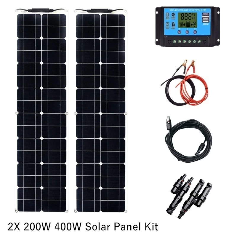2x200 Вт Солнечная 400 Панель моно солнечная батарея зарядное устройство с 5 В/12 В/24 В