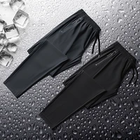 summer straight leg pants thin ice silk drawstring pants mens breathable pants sports casual cropped trousers leggings