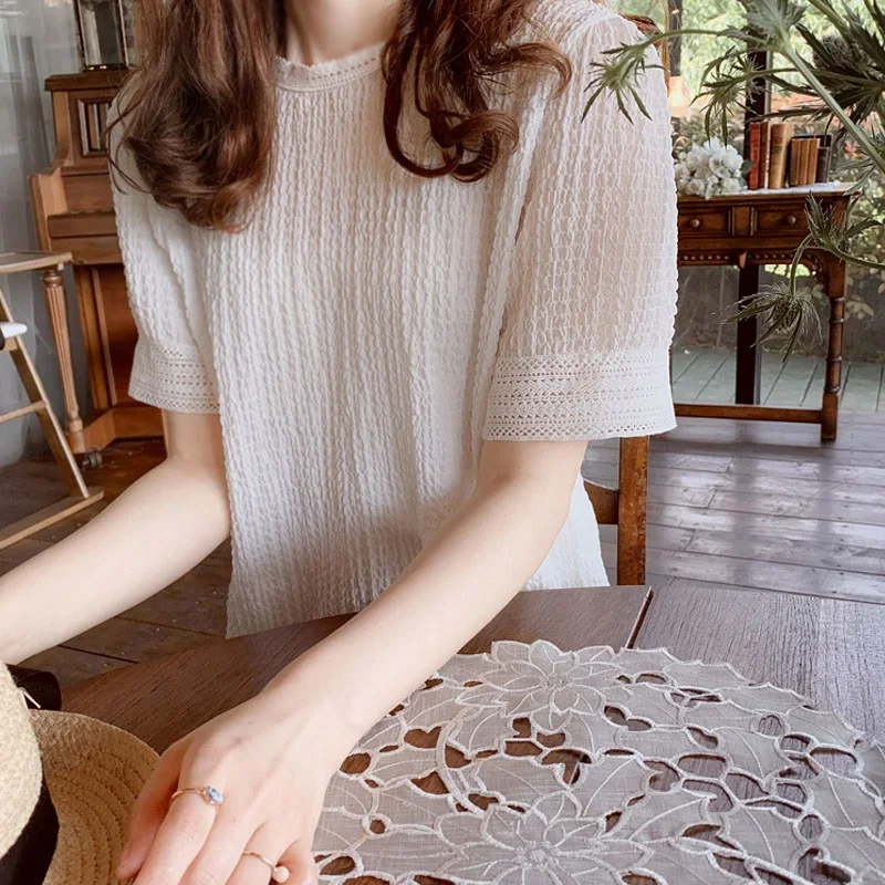 

Spring and Summer 2021 Bubble Sleeve Chiffon Shirt Short Sleeve Loose Western Style Small Shirt