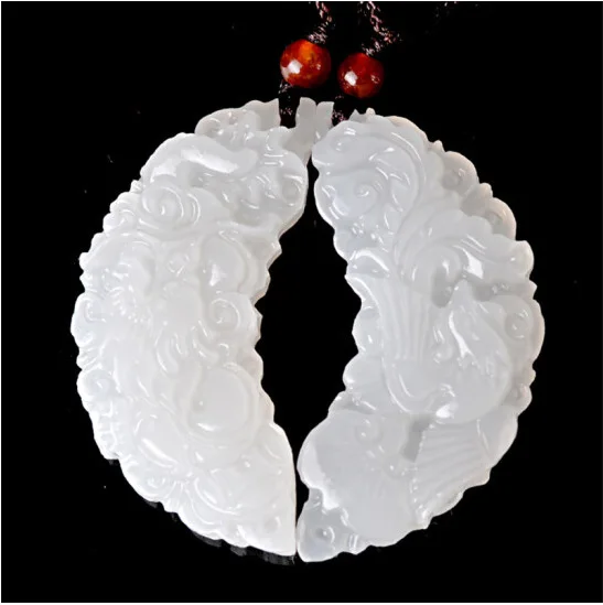 Пара подвесок из натурального белого нефрита дракона Феникса ожерелье ювелирные