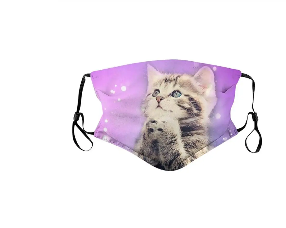 

Kitten Prays Sparkles Funny Cat Lovers Gift Mouth Covering Washable Reusable Fabric Face Mask with Filter