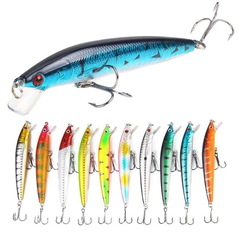 

10Pcs/lot 100mm 7.5g Isca Artifical Minnow Plastic Hard Baits Wobblers With 2 Treble Hooks Sea Fishing Crankbait Pesca Jigging