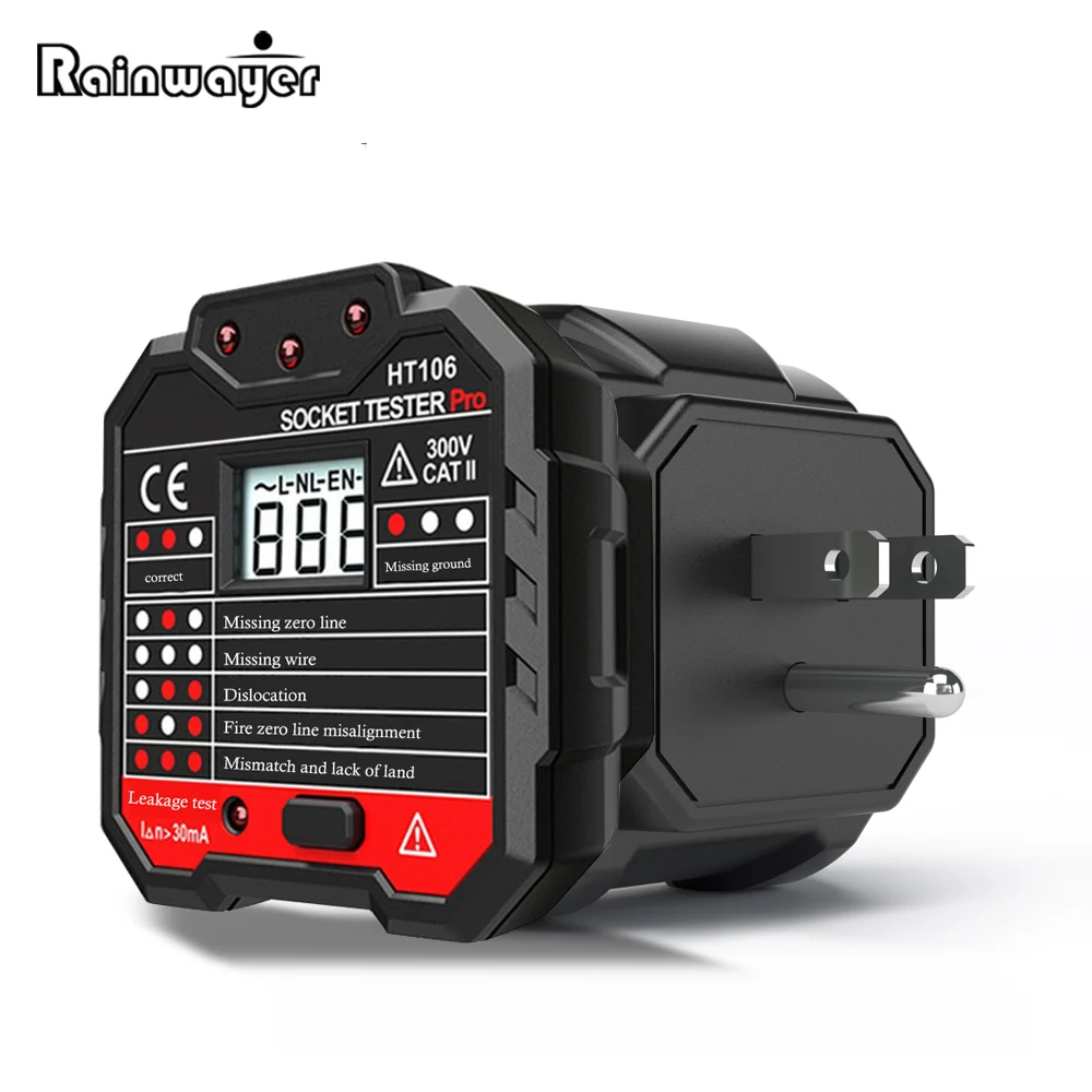 

HT106 Socket Tester Voltage Test Outlet Detector Electric Fault Checker Plug Finder Plug Polarity Phase Check Tester US EU Plug