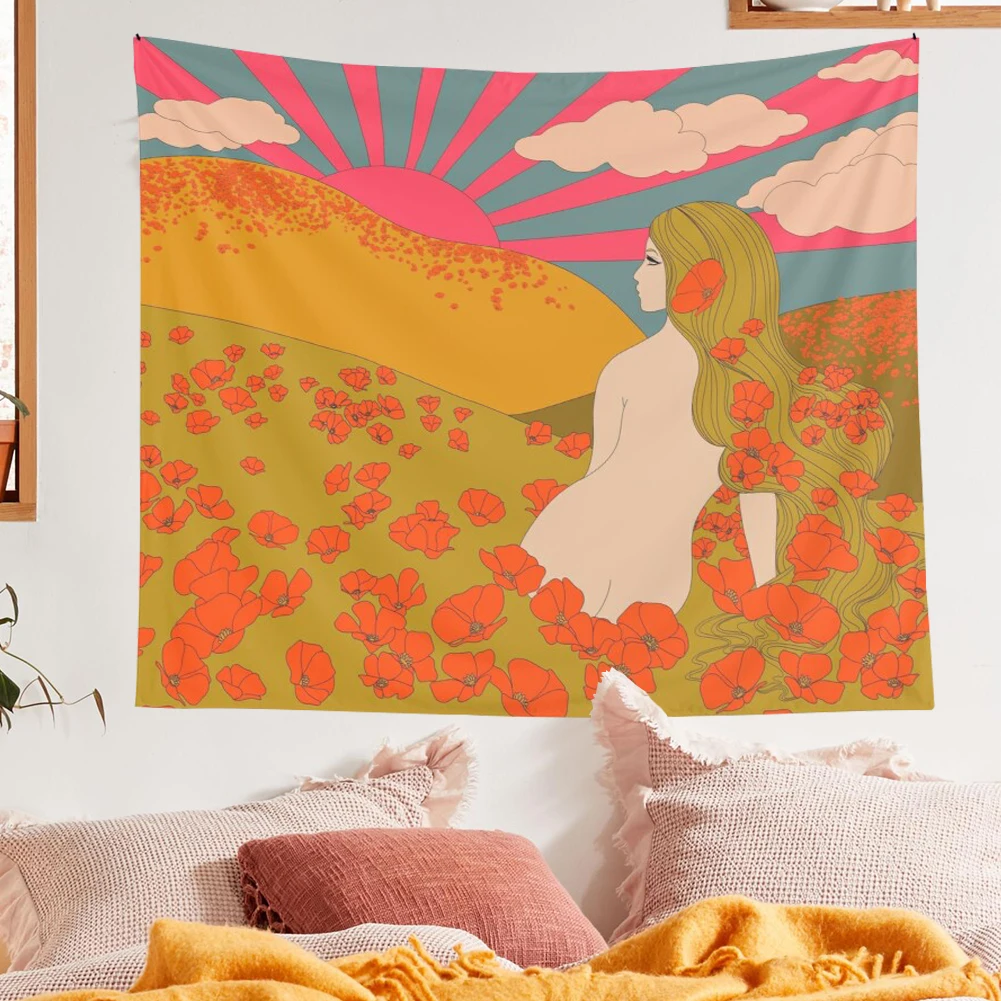 

80s Aesthetic Tapestry Wall Hanging Pink Home Wall Decor Psychedelic Tapestry Decor Living Room Bedroom Bohemian INS Print