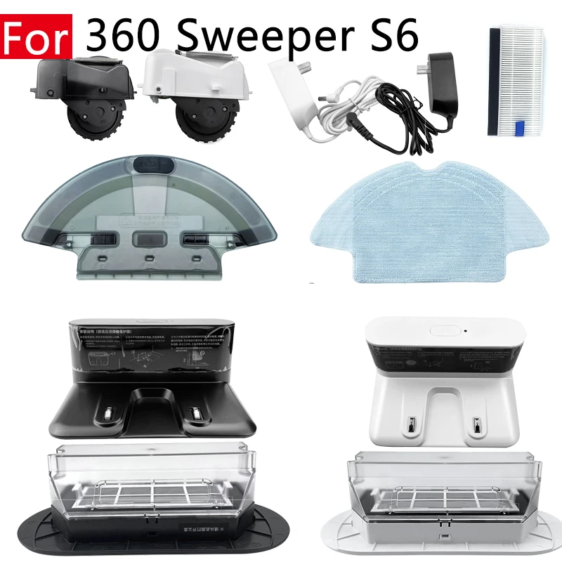 

Replacement Sweeper Home Accessories Mop Rag Water Tank Dust Box Charging Pile Adapter Left Right Wheels For 360 S6 Spare Parts
