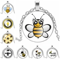 2019 new hot art charm personality bee pendant round photo glass cabochon necklace gift sweater chain