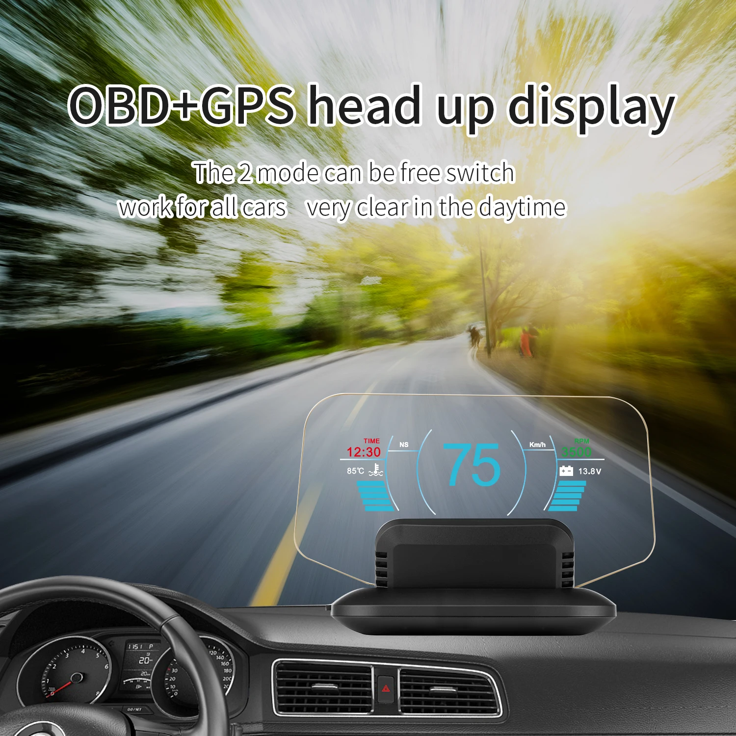 

C1 Mirror Car HUD Head Up Display OBD2 GPS Dual Systems Navigation Version Speedometer Overspeed Warning Auto Accessory