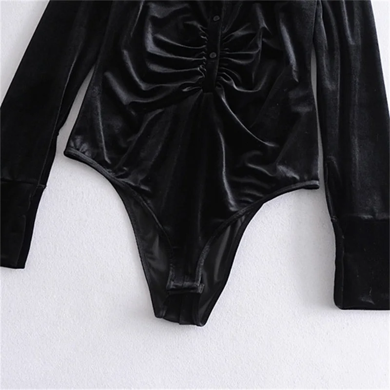 

TRAF sexy velvet bodysuit women 2020 fashion long sleeve shirt stretch slim bodysuit streetwear
