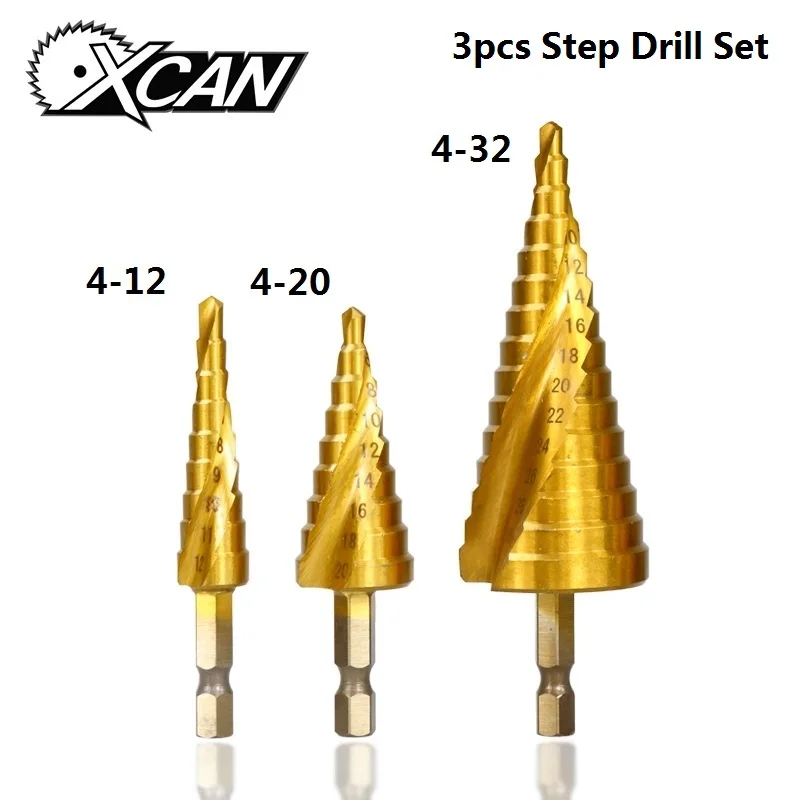 4-12 20 32mm Set Xcan 3 предмета одежды в комплекте на возраст от 4 до 12 лет/20/32 мм HSS Спиральная рифленая центровочное сверло карбида вольфрама с покрытием Алюминий Мини-дрель аксессуары Титан шарошечное буровое долото с резьбовой головкой - Цвет: 4-12 20 32mm Set