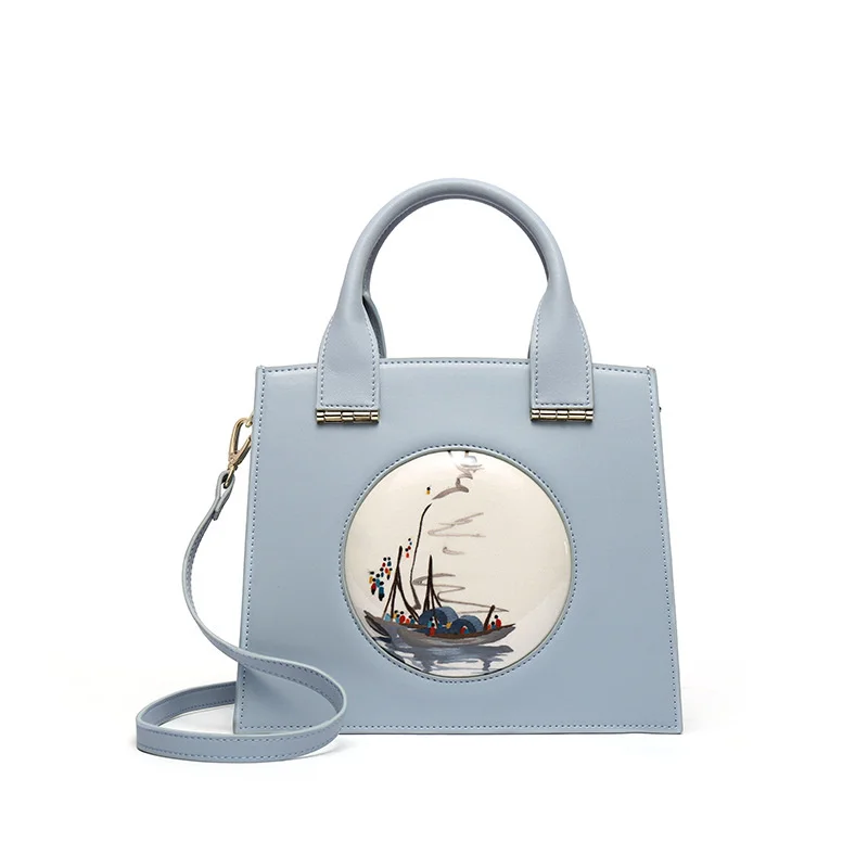 

Tianxu embroidered women's bag 2021 new leather fashion Chinese style simple hand bag simple messenger bag