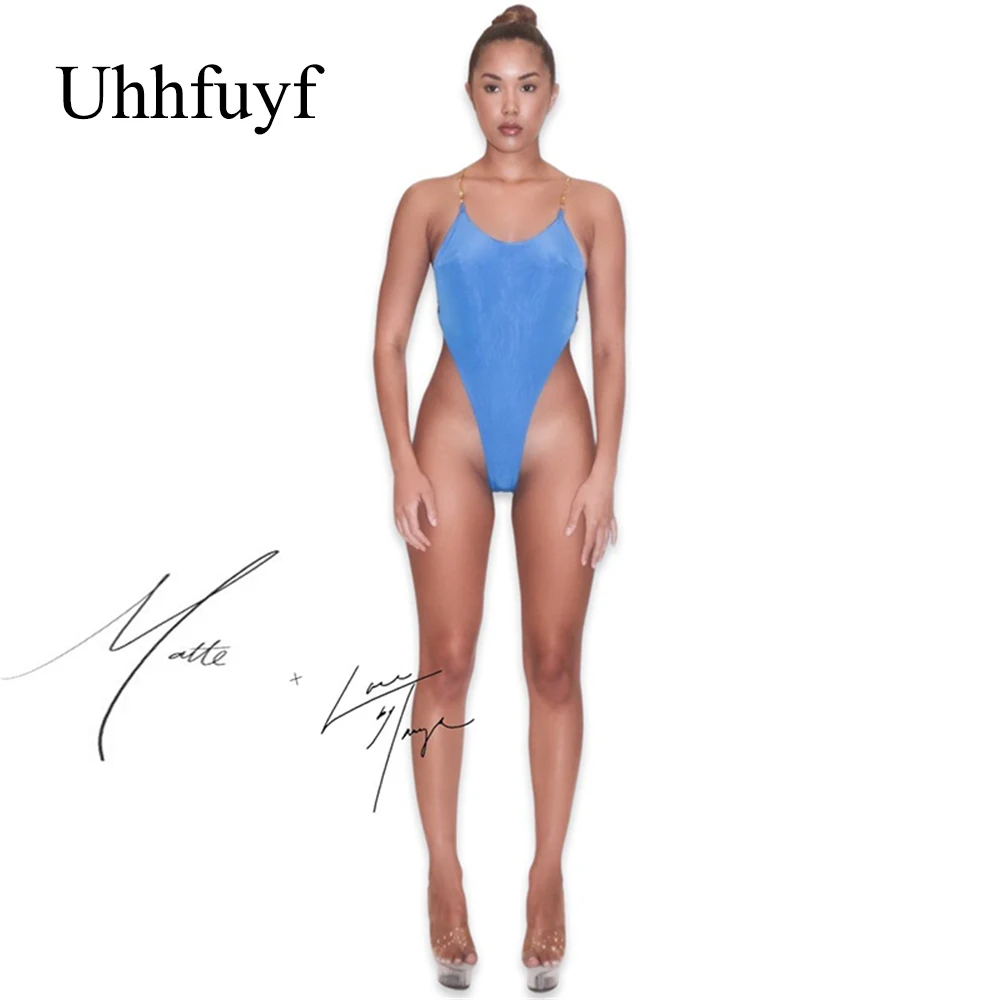 

Uhhfuyf женский комбинезон на бретельках с металлической цепочкой 2021 летний сексуальный костюм без рукавов с открытой спиной Женская однотонн...