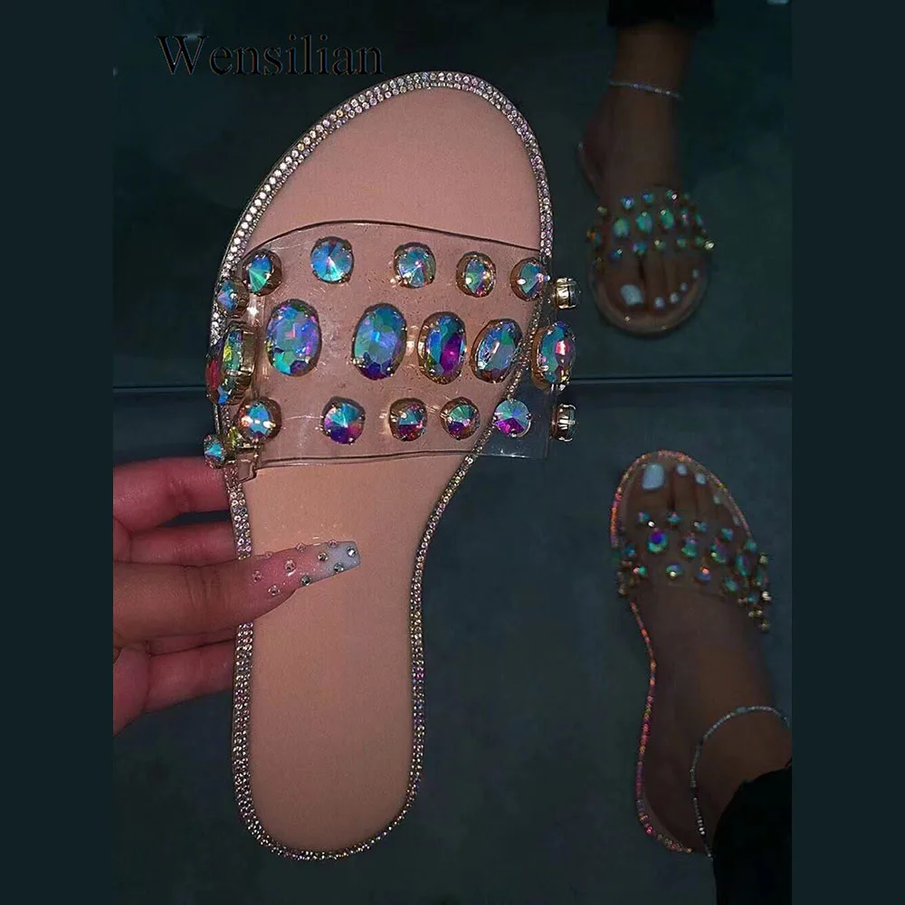 Сланцы женские шлепанцы обувь с драгоценными камнями стразы босоножки алмазные