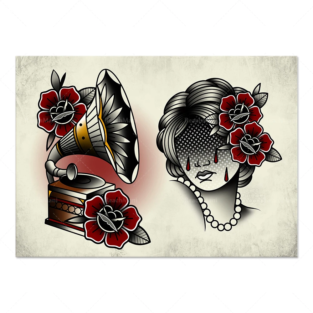 Affiche d'impression de motif tatouage gitan traditionnel