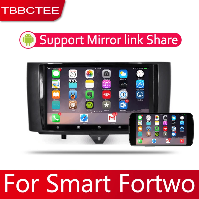 Android 2 Din Автомобильный Радио мультимедийный видео плеер Авто Стерео gps карта для Smart Fortwo 2012~ медиа Navi навигация