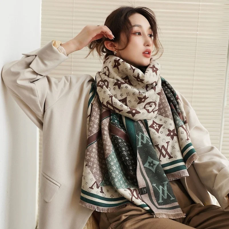 

Women's Scarf Winter 65*185cm Long Double-sided Cashmere Scarves Retro Tassel Warm Scarf Star Chain Curling Shawl Scarf Women