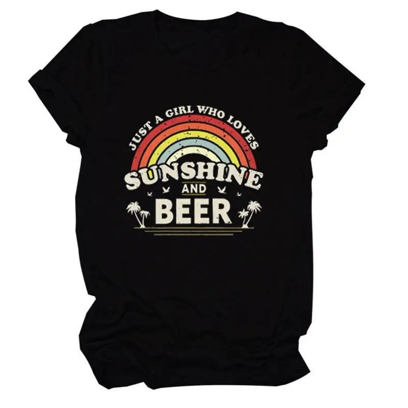 

Женская футболка с надписью «Just A Girl Who Loves Sunshine And Beer»