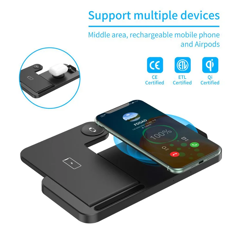 expunkn qi fast wireless charger stand 4 in 1 15w carregador sem fiocargador inalambrico foldable for iphone apple watch airpods free global shipping
