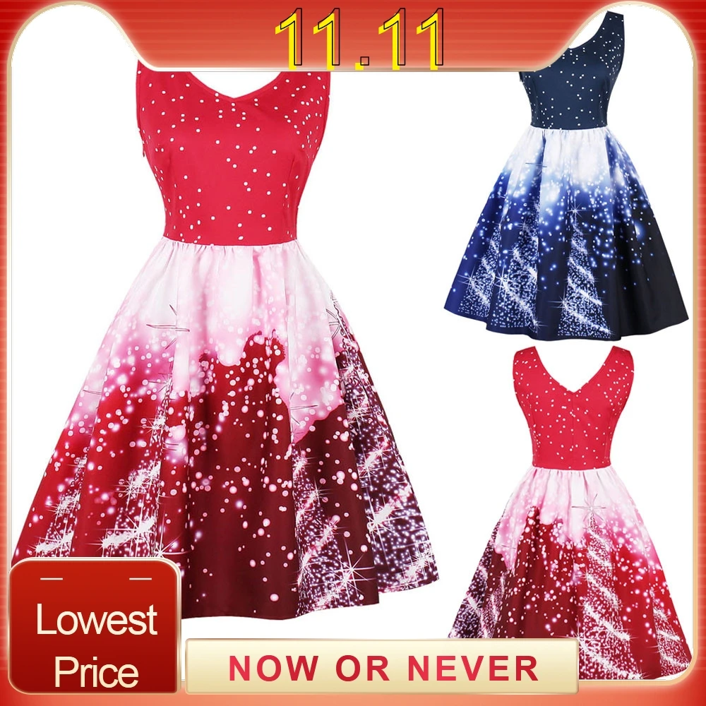 Элегантное женское рождественское платье 50s винтажные платья Свинг рокабилли