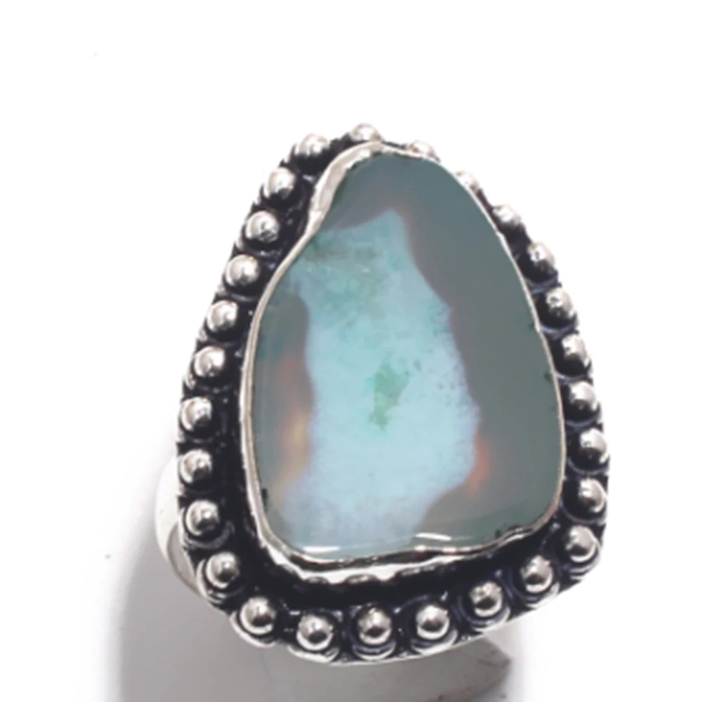 

Genuine Solar Agate Ring Silver Overlay over Copper, Hand Made Women Jewelry gift , USA Size 8.75 , R6875