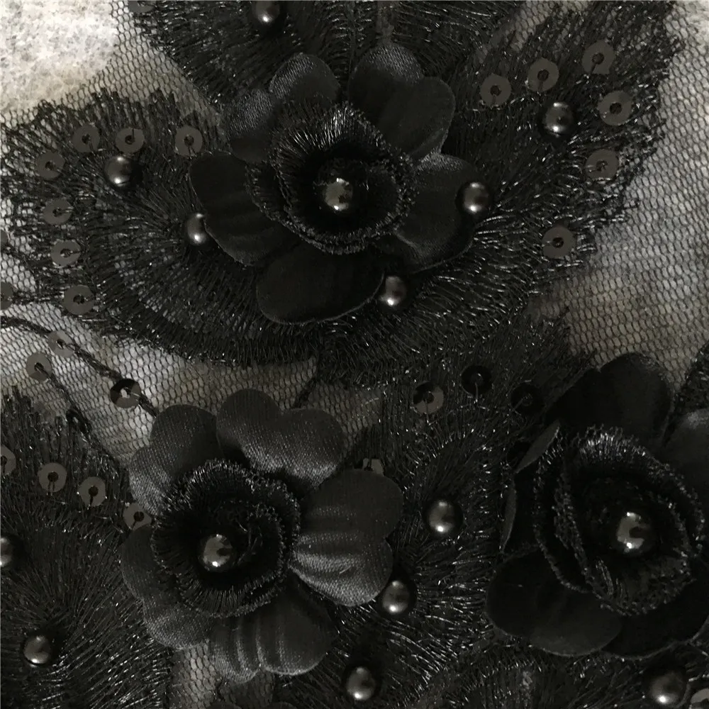 Черное Новое поступление 3D Цветочная вышивка кружево вырез Venise АБС жемчуг