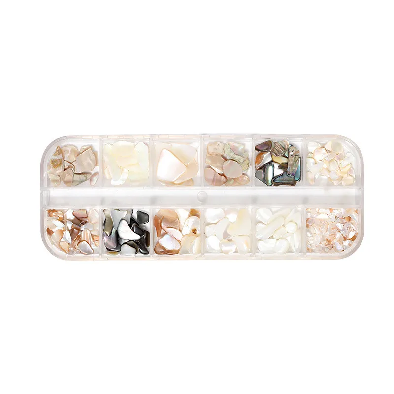 

12-color mixed nail shell pieces jewelry Long thin box mixed thin abalone pieces Mixed shell decoration 15 options