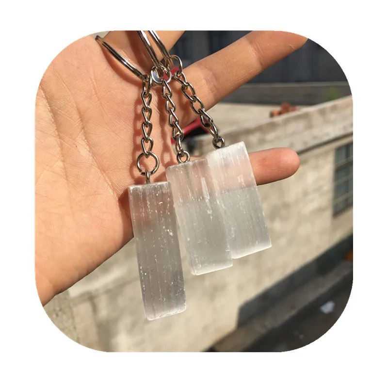 

Natural Stone Keychain selenite point Crystal Rough Stone Naked Stone Healing Men's And Women's Decorative