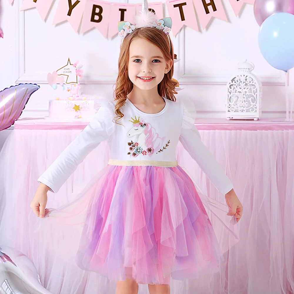 

VIKITA Girls Irregular Cake Dresses Kids Princess Layered Dress Kids Tutu Vestidos for 3-8 Yrs Girls Unicorn Print Tulle Dresses