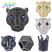 juya diy lion panther tiger leopard head beads aaa zircon copper animal charm beads for natural stones beadwork jewelry making