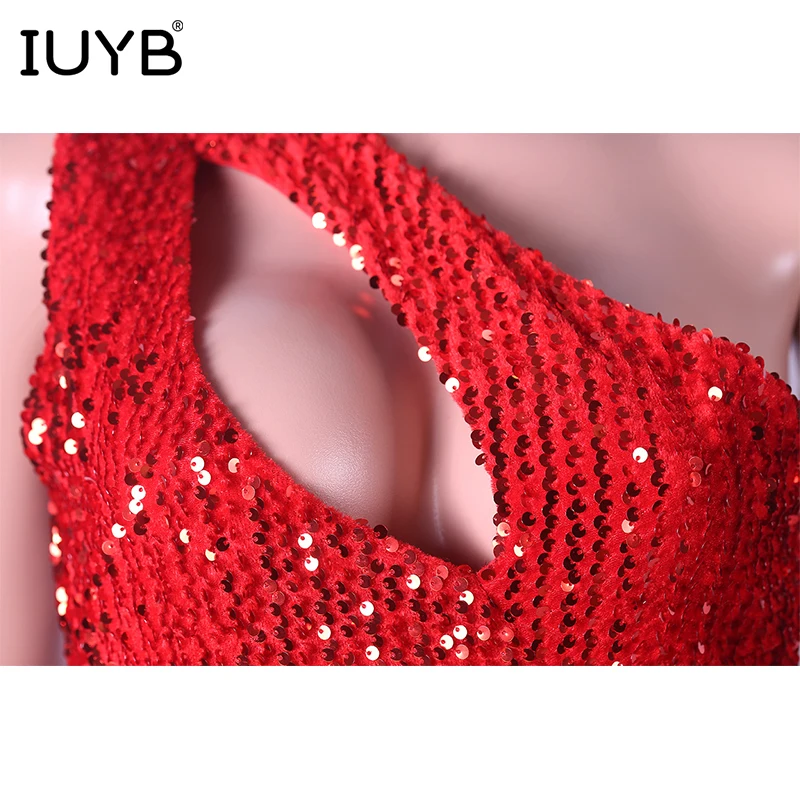 IUYB/ г. Весенние сексуальные вечерние женские платья с блестками на бретельках, с открытыми плечами, длинное платье ME190