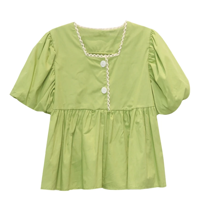 Женская рубашка с коротким рукавом квадратным вырезом ZG1898 лето 2021 | одежда