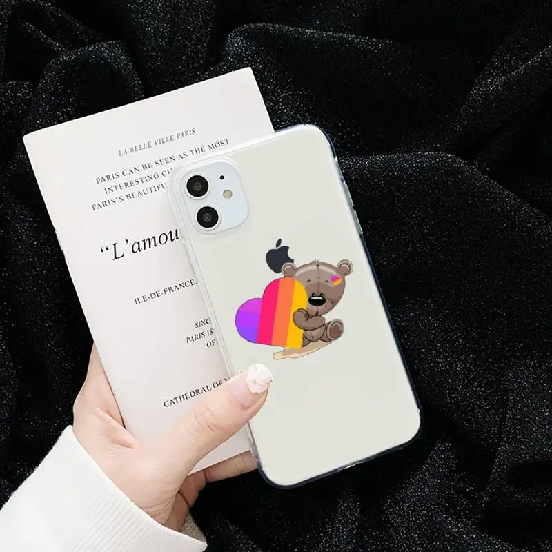 

Likee Funny cat bear love heart cute Phone Case Transparent for iPhone 6 7 8 11 12 s mini pro X XS XR MAX Plus cover funda shell