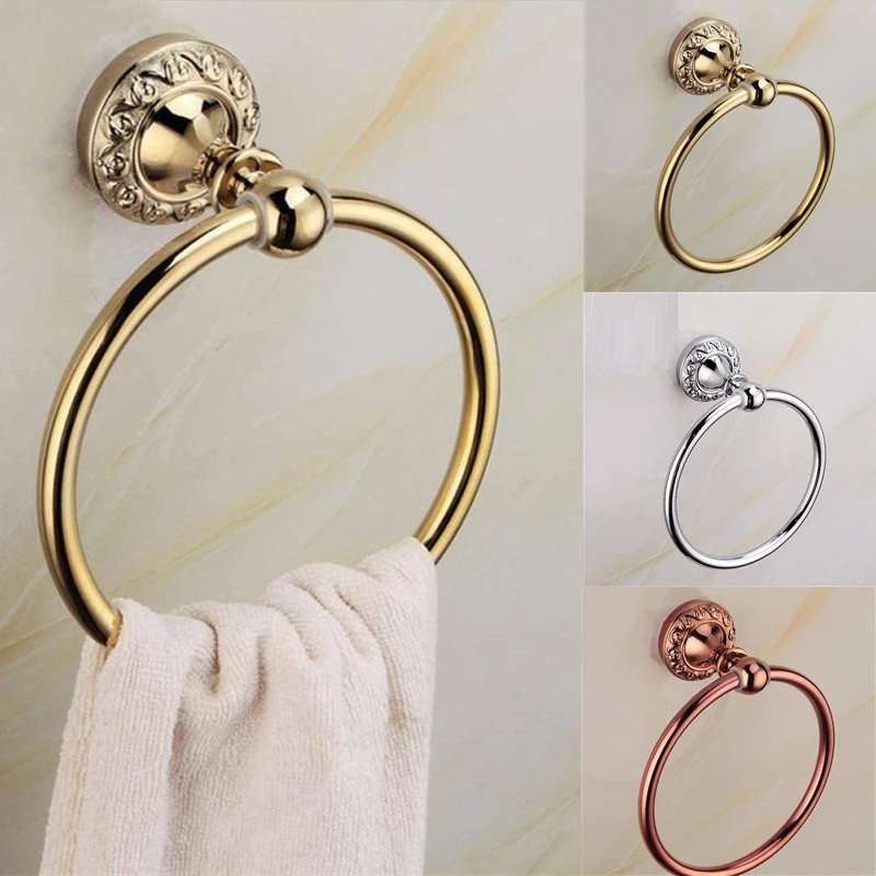 

Luxury Stainless Steel Towel Ring Wall-mounted Round Golden Towel Rack Household Hotel Bathroom Hardware Pendant Accessories