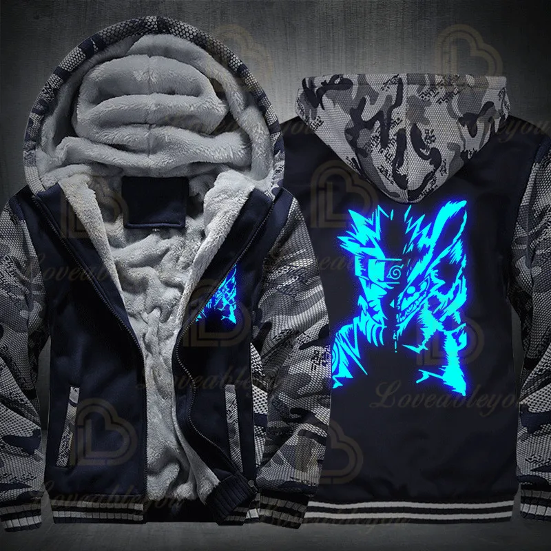 

2020 Winter Warm Male Fleece Zipper Thick HoodiesJapan Anime Sweatshirts Naruto Uzumaki Naruto Harajuku Sweatshirt Hoodie
