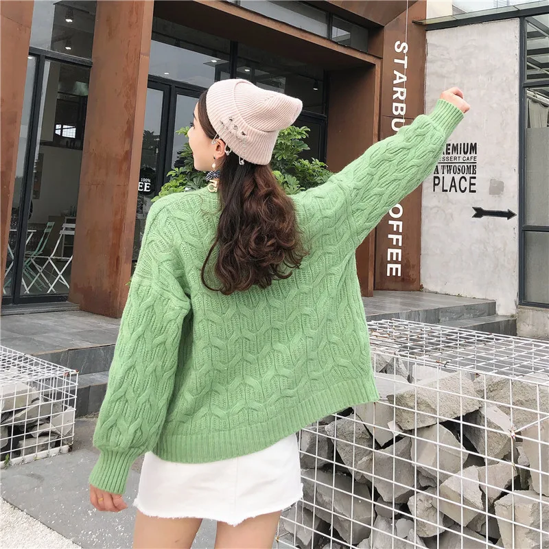 Сплошной цвет витой нитью вязаный женский кардиган весна и осень 2019 Новый