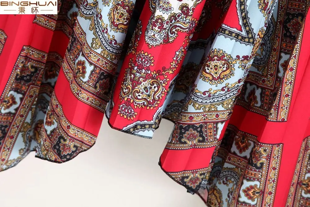 

2019 SPRING Women retro froal printed dress pleated dress belted dress print dresses vestidos print Women crossover vestidos